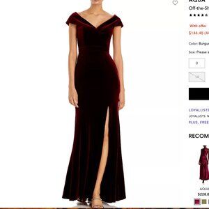 AQUA Off-the-Shoulder Fluted Velvet Gown, Size 4, Worn Once
